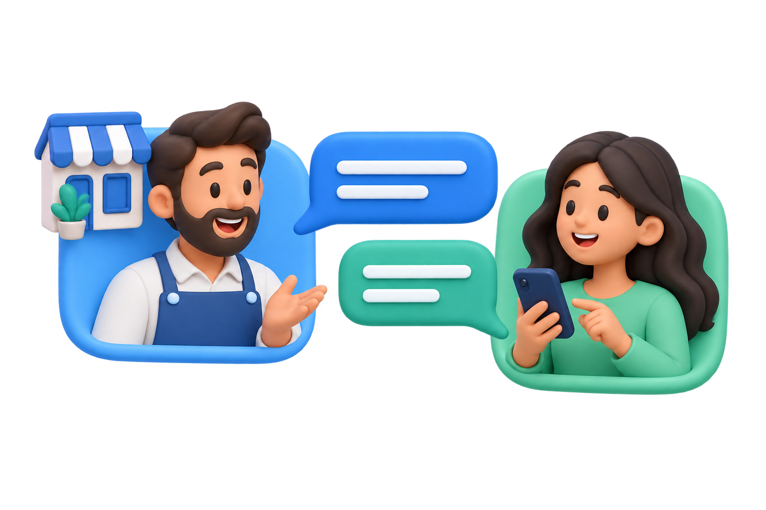 A business owner and a visitor exchanging chat messages.