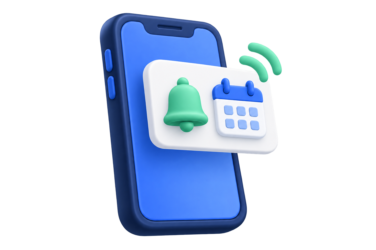 A phone displaying an illustrated appointment reminder and bell.